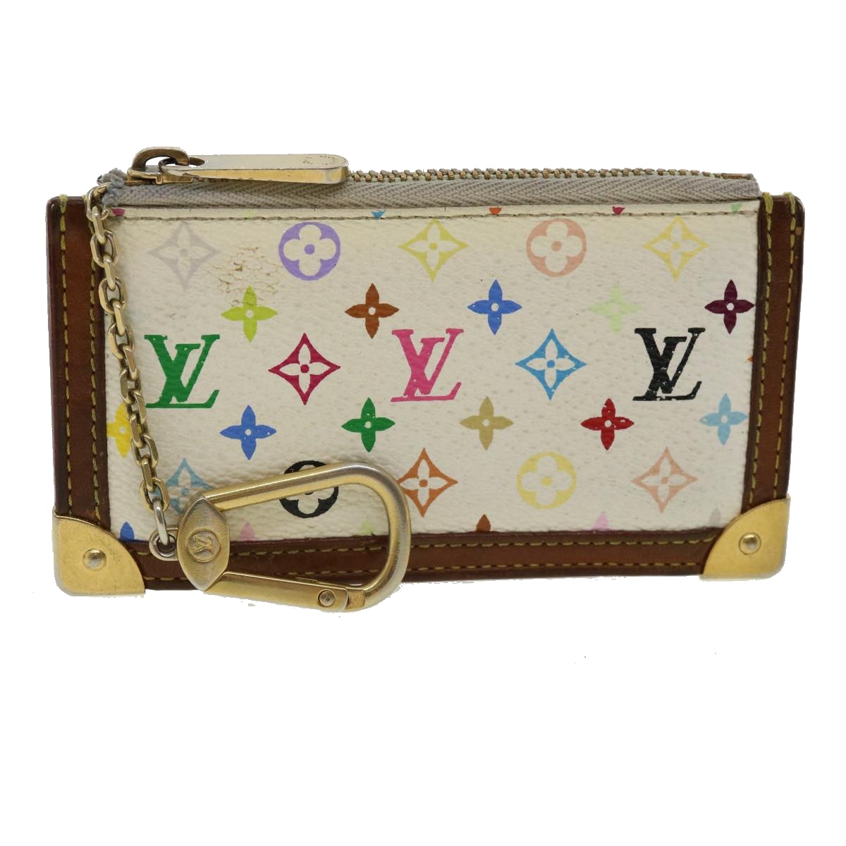 Louis Vuitton Monogram Multicolor Pochette Cles Purse White M93734 Auth Ar7818
